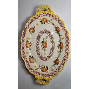 Temp-tations Old World Pumpkin Patch 18.5" Oval Handled Platter Serving Tray